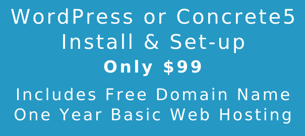 WordPress or Concrete5 Install only $99 Including Free Domain Name and One Year Basic Hosting